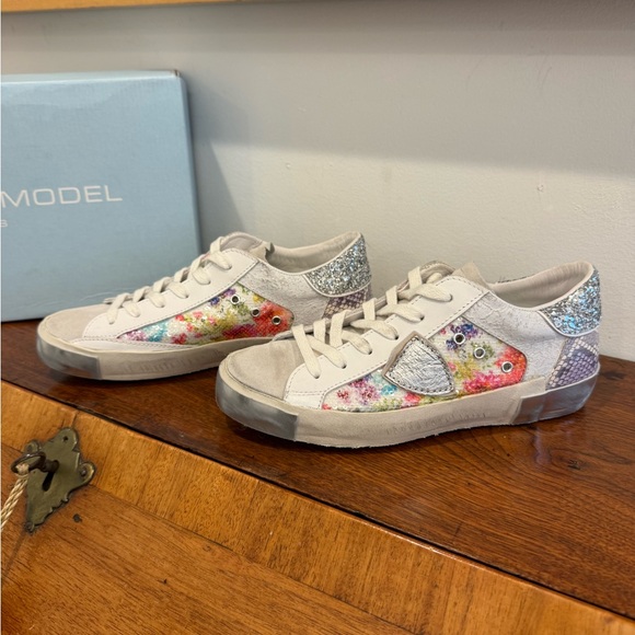 Philippe Model Shoes - Philippe Model PRSX Low - Flower Paillettes - Blanc Argent